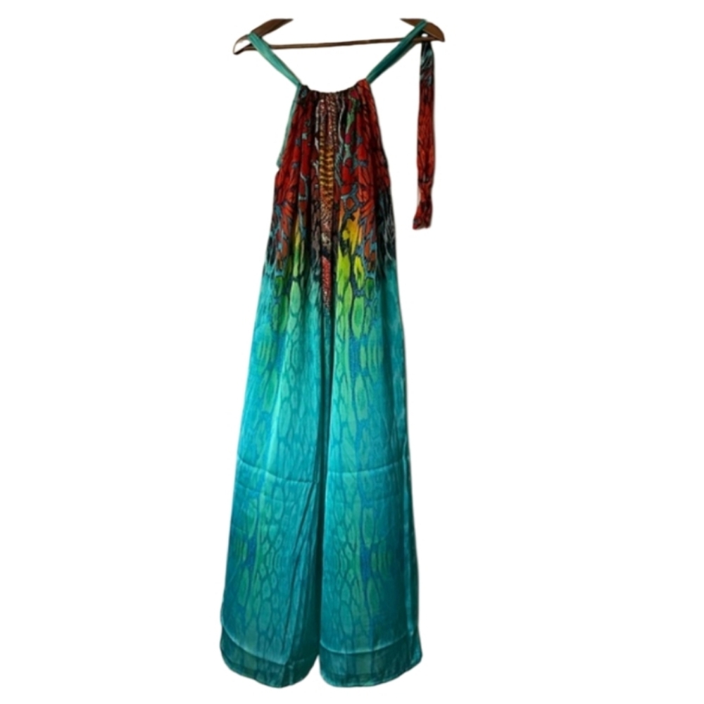 Sakkas Blue Multicolor Long Adjustable Column Dress Swim Coverup Silk Free Size